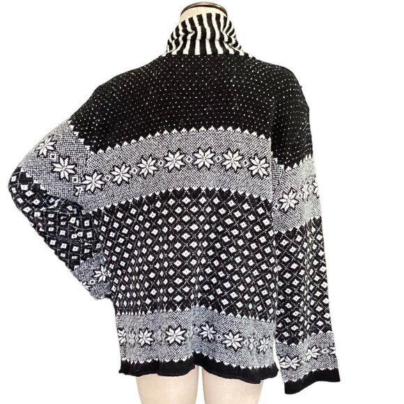 Crossing Pointe Turtleneck Sweater Nordic Fair Isle XL Black Gray White #177F - Picture 4 of 7